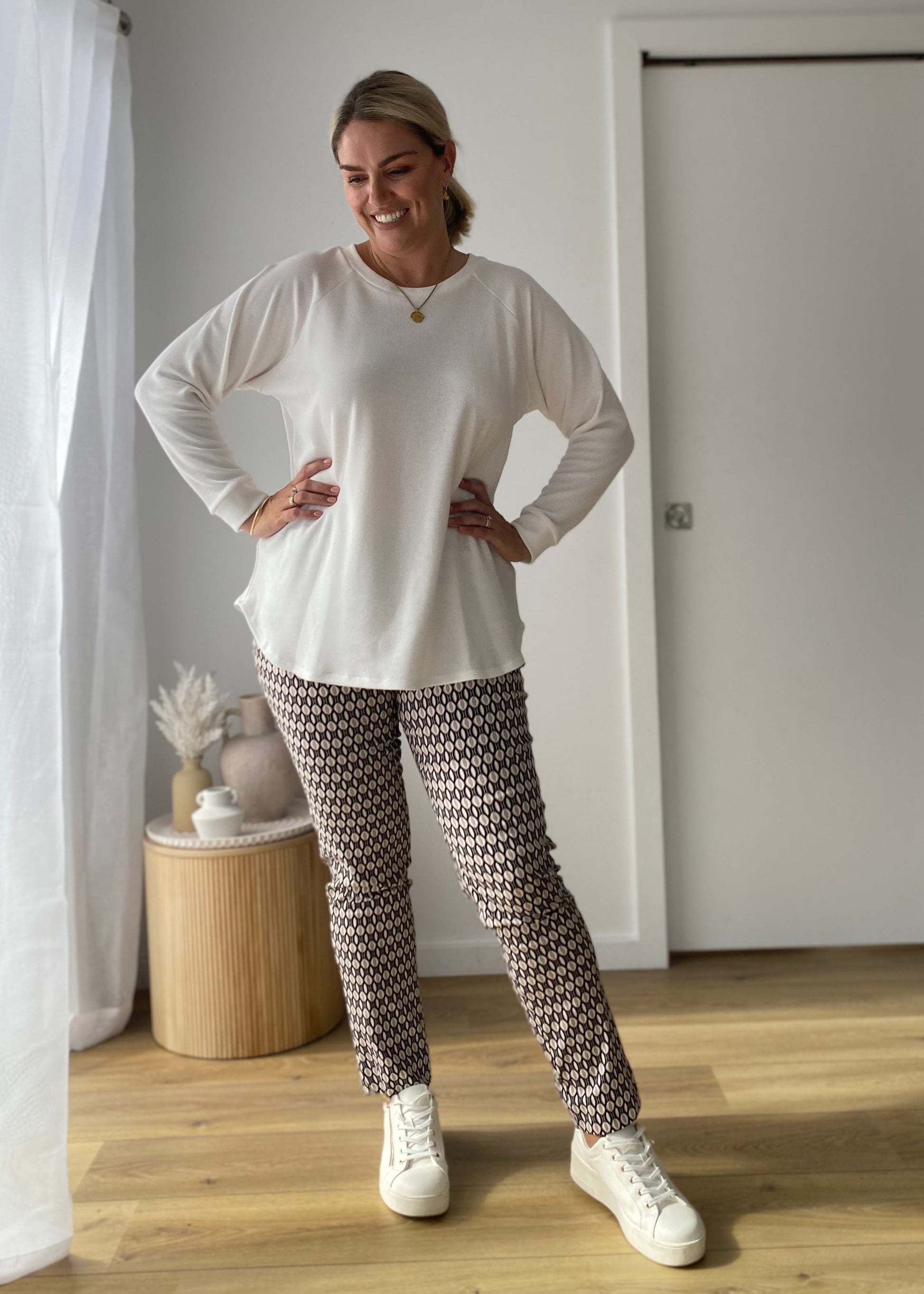 Rawson waffle raglan pullover in White