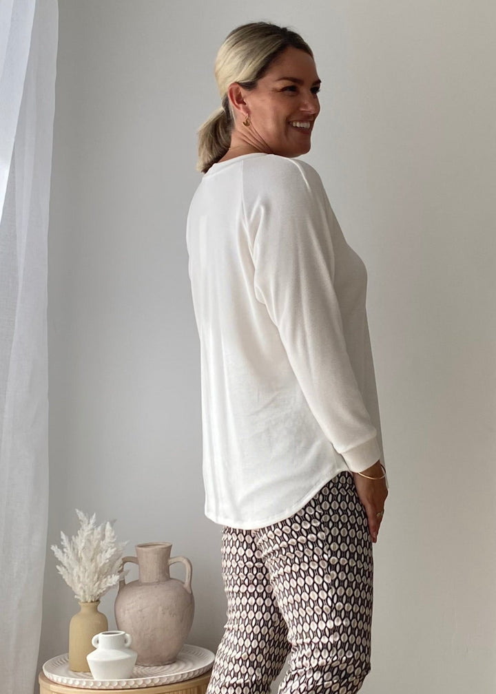 Rawson waffle raglan pullover in White