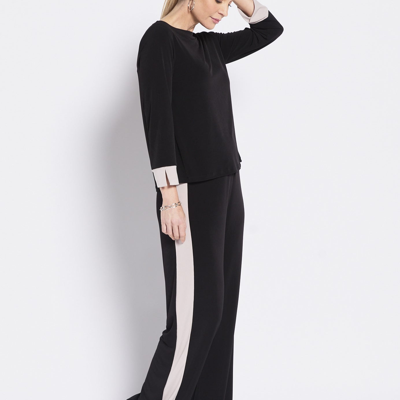Pitt Foundation slinky jersey spliced top  and Ferrari Foundation slinky. jersey spliced pant - ethical slow fashion made in Australia by Philosophy Australia
