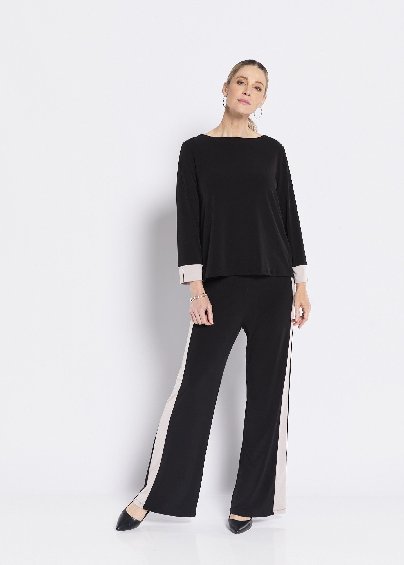 Pitt Foundation slinky jersey spliced top  and Ferrari Foundation slinky. jersey spliced pant - ethical slow fashion made in Australia by Philosophy Australia