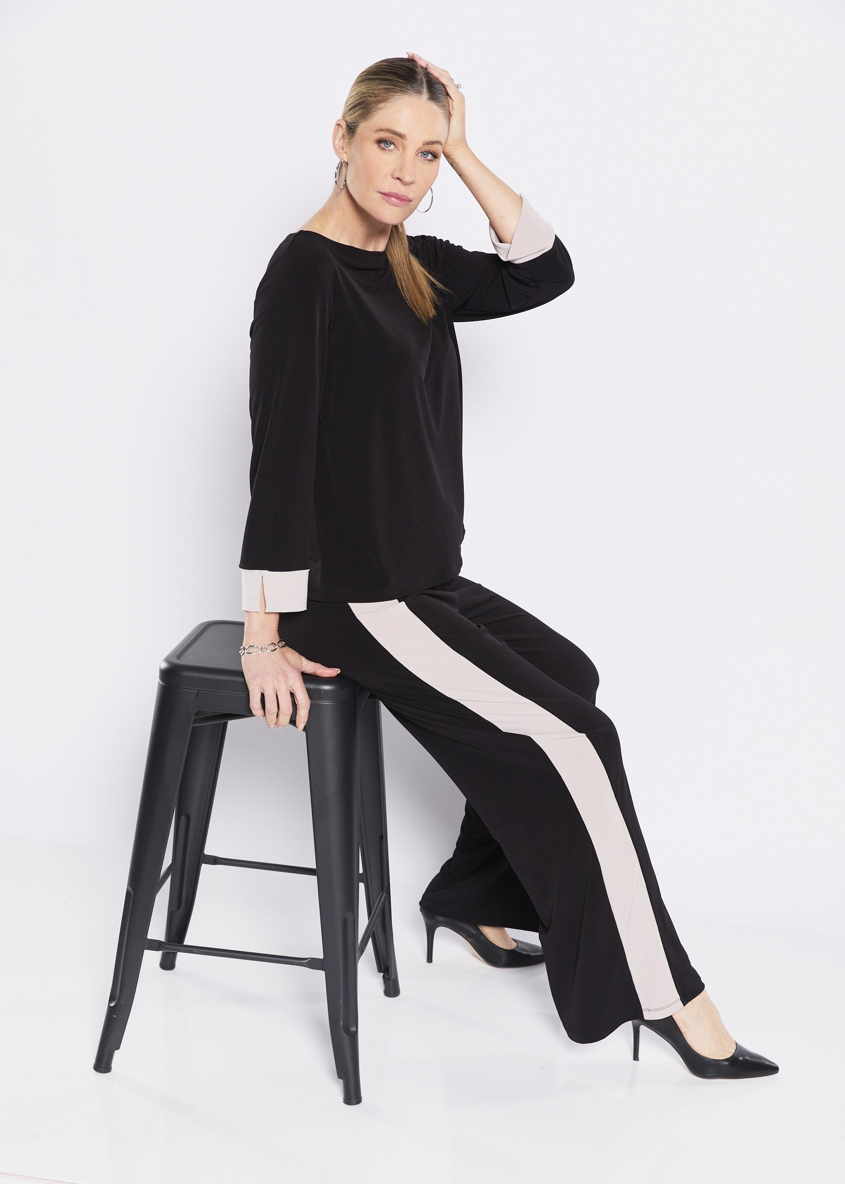 Pitt Foundation slinky jersey spliced top  and Ferrari Foundation slinky. jersey spliced pant - ethical slow fashion made in Australia by Philosophy Australia