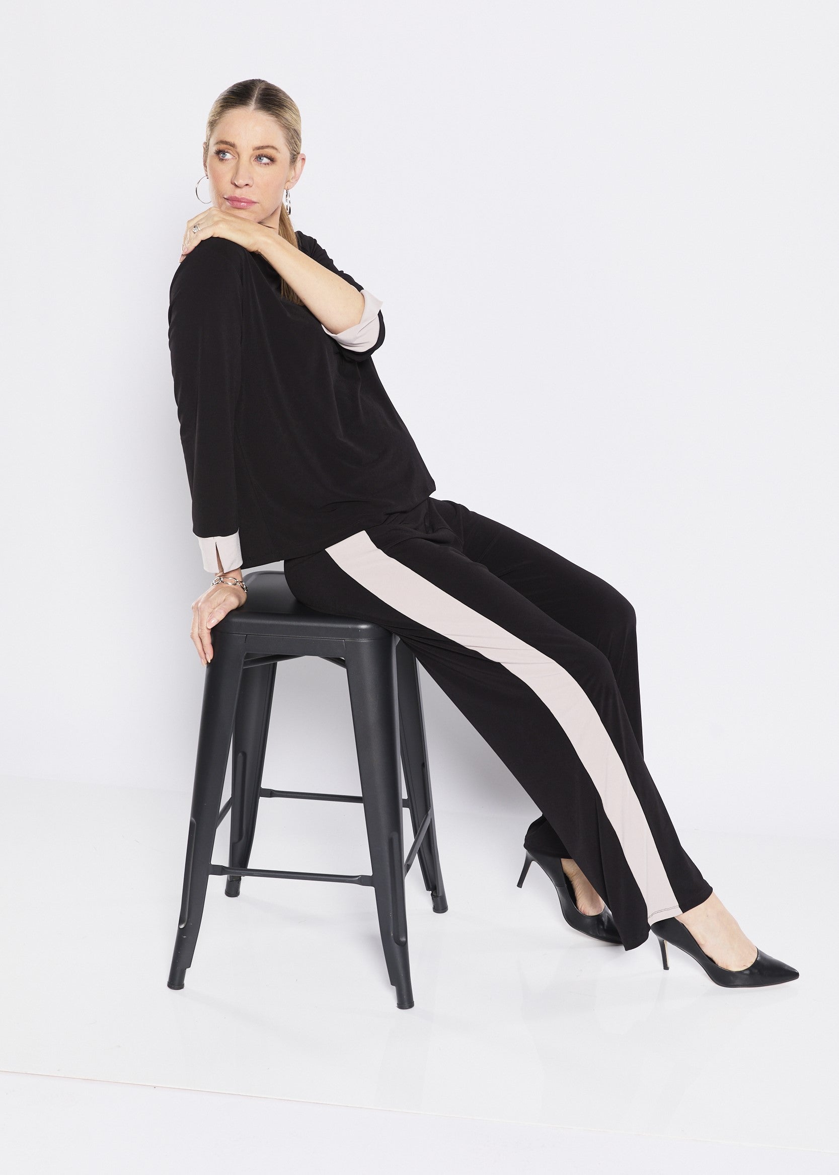 Pitt Foundation slinky jersey spliced top  and Ferrari Foundation slinky. jersey spliced pant - ethical slow fashion made in Australia by Philosophy Australia