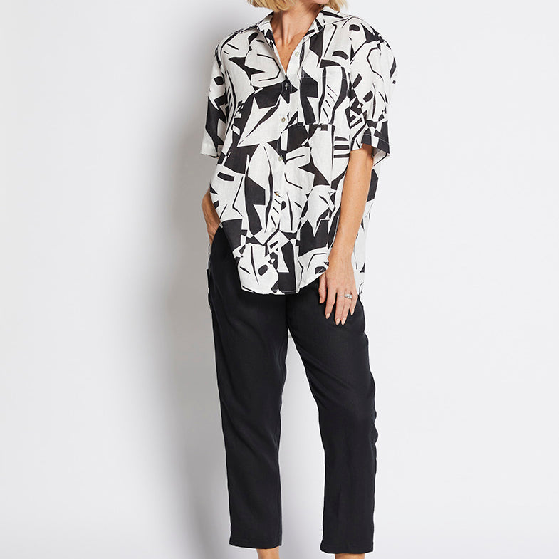 Philosophy Australia Quandry Linen Shirt in Black Jungle Print
