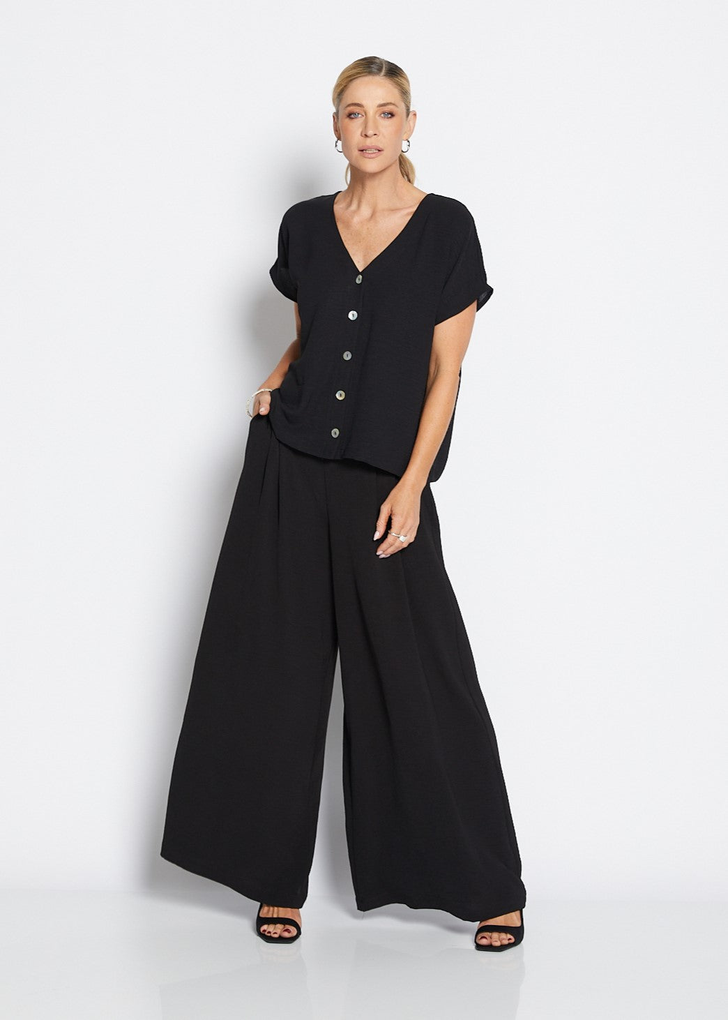 Franco Resort crepe ultra-wide leg pant in black