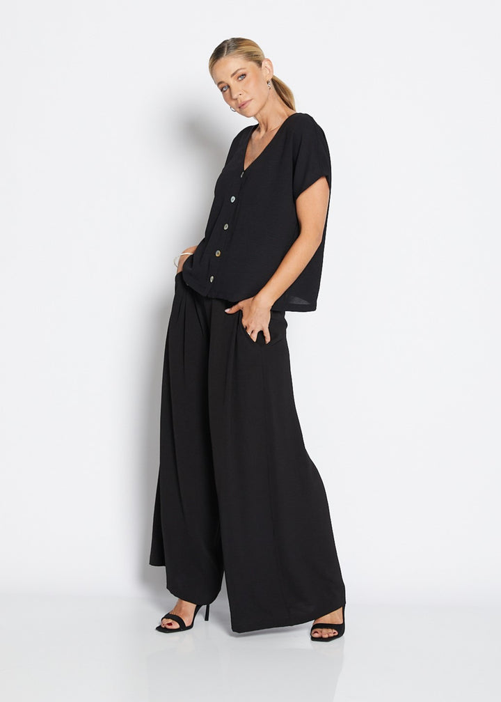 Franco Resort crepe ultra-wide leg pant in black