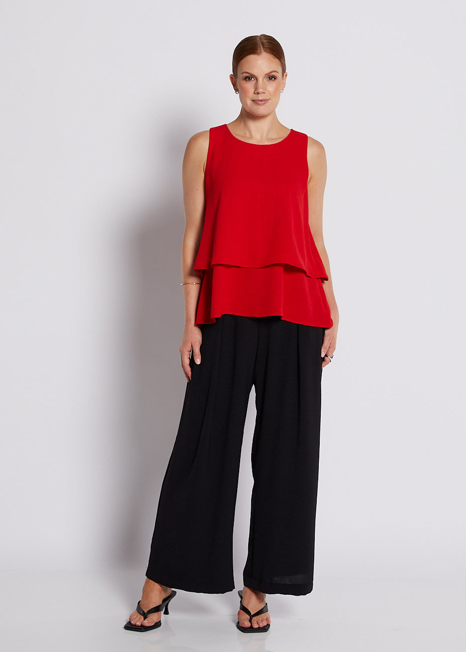 Crepe Layered Cami Top in Red