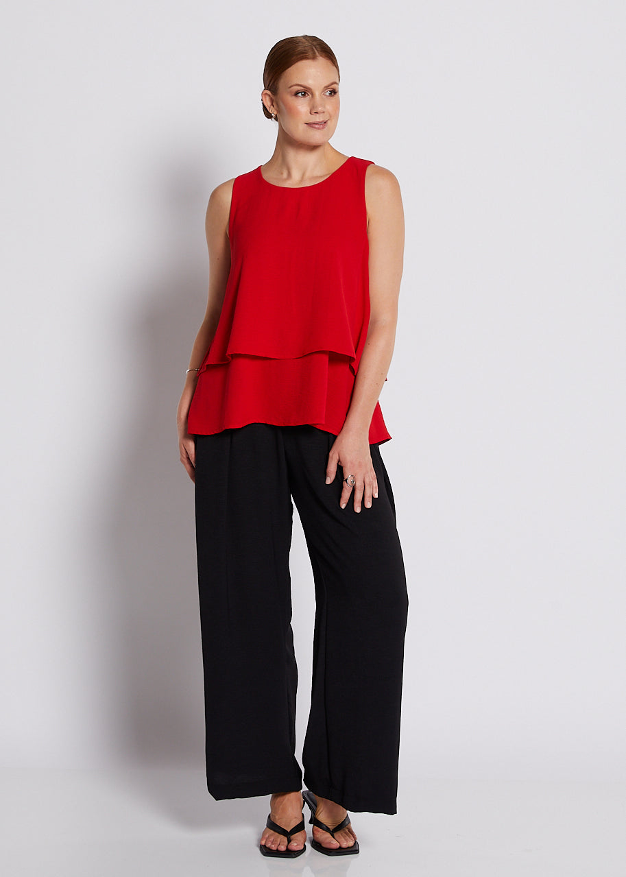Crepe Layered Cami Top in Red