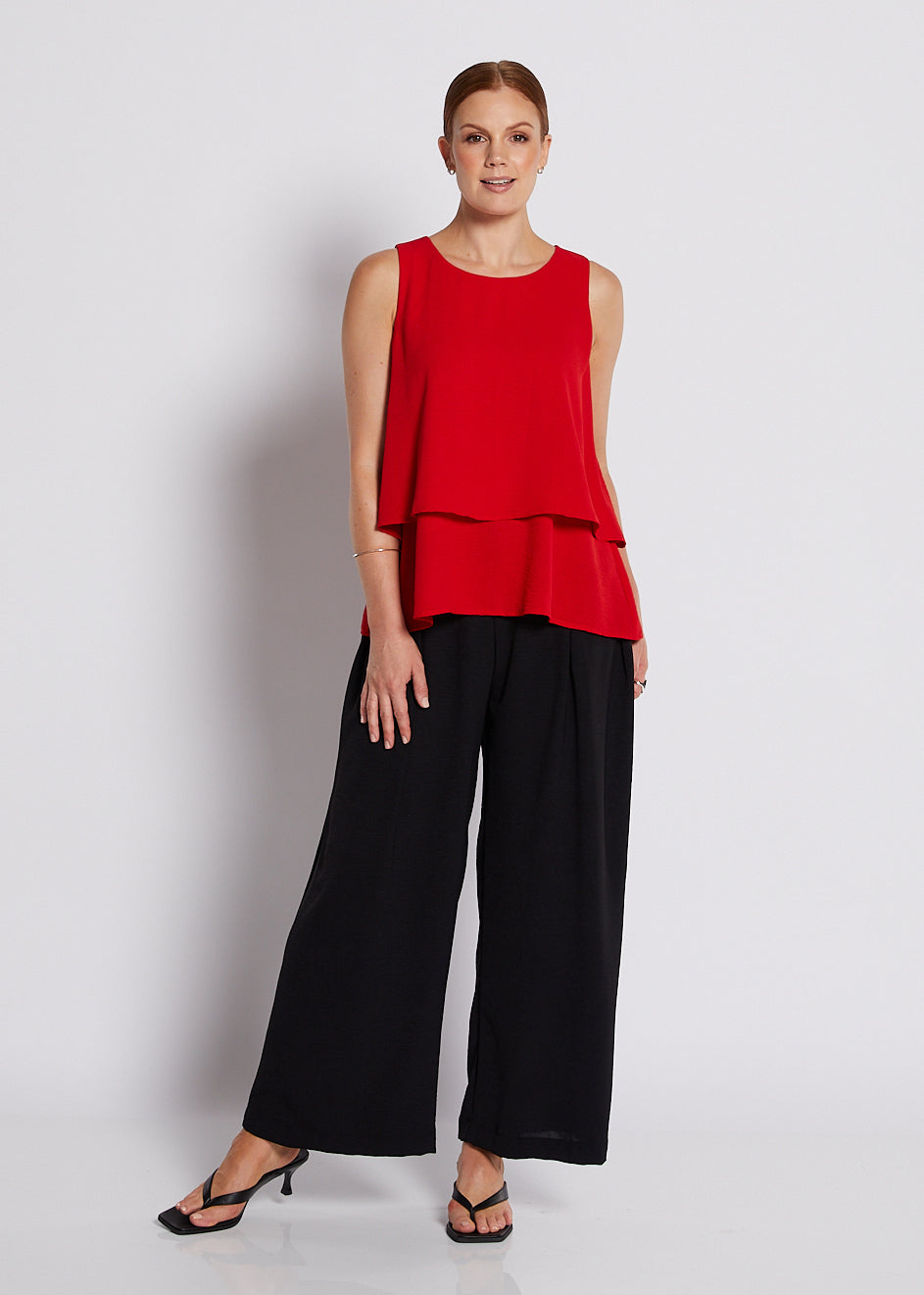 Crepe Layered Cami Top in Red