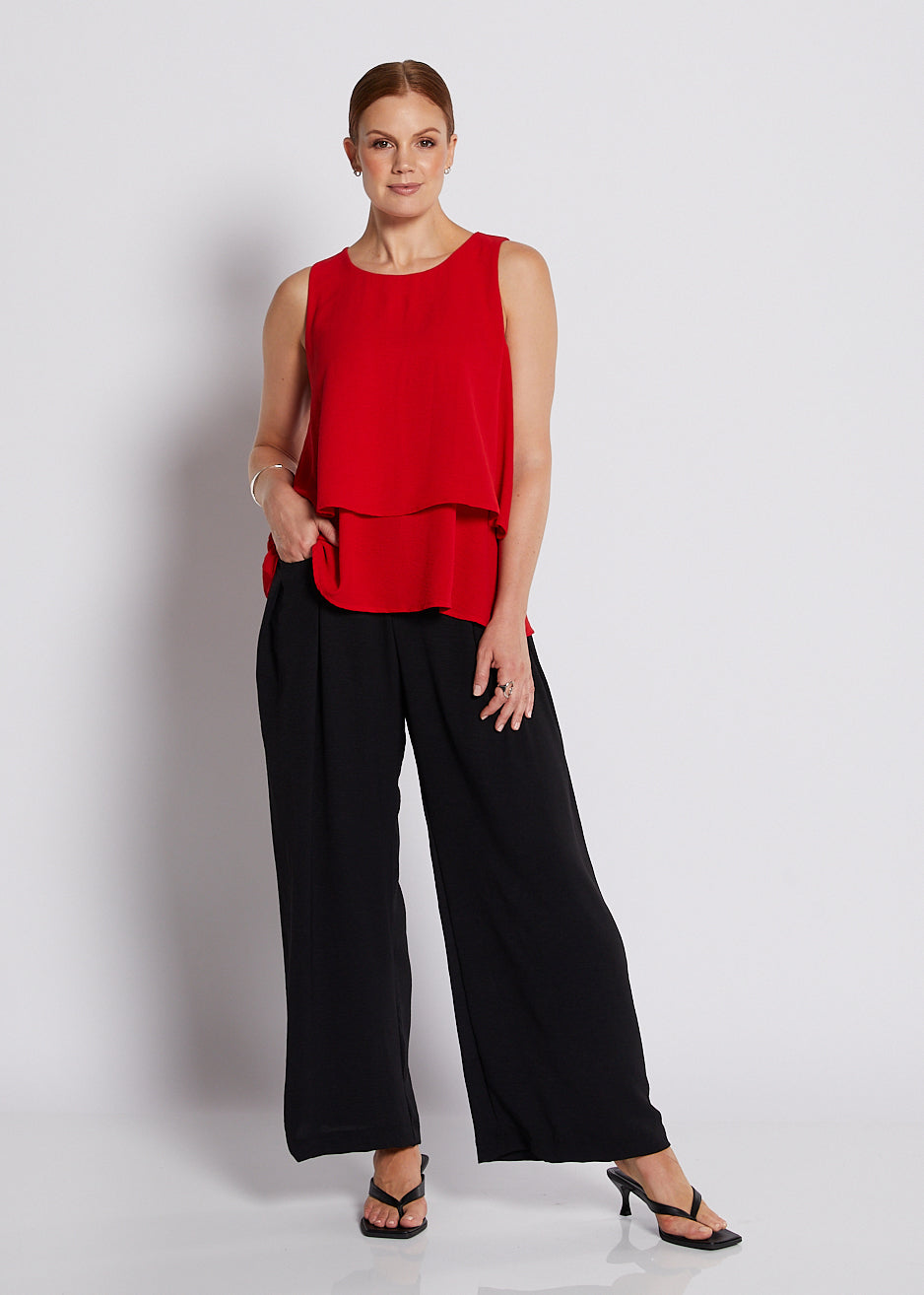 Crepe Layered Cami Top in Red