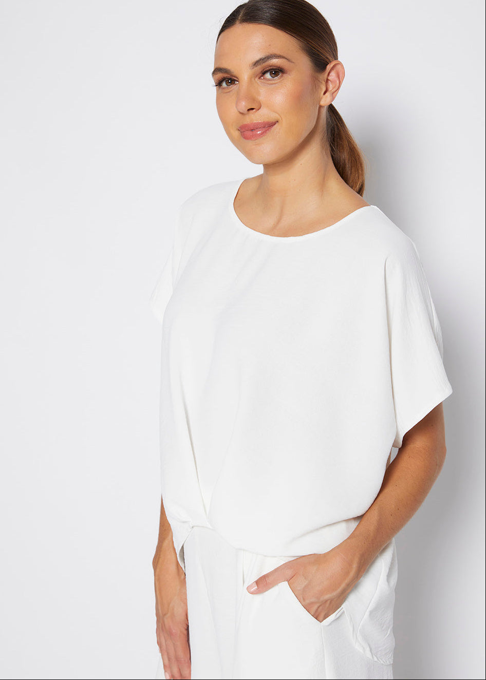 Origami Resort crepe top in white