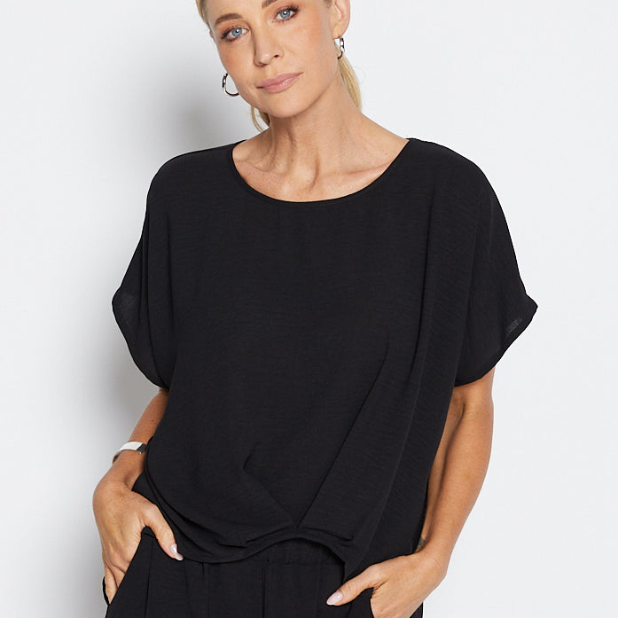 Origami Resort crepe top in black