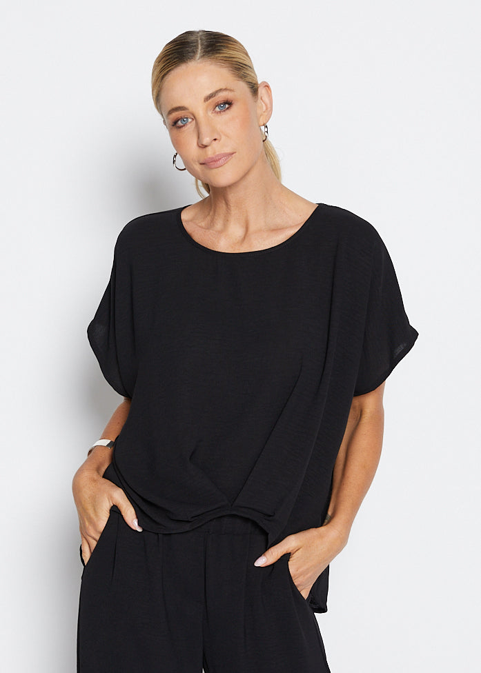Origami Resort crepe top in black