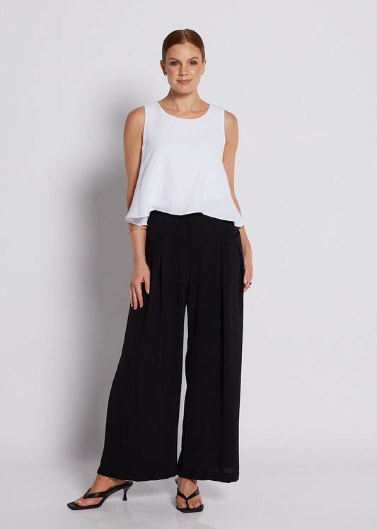 Crepe Ultra Wide Leg Fly Pant in Black