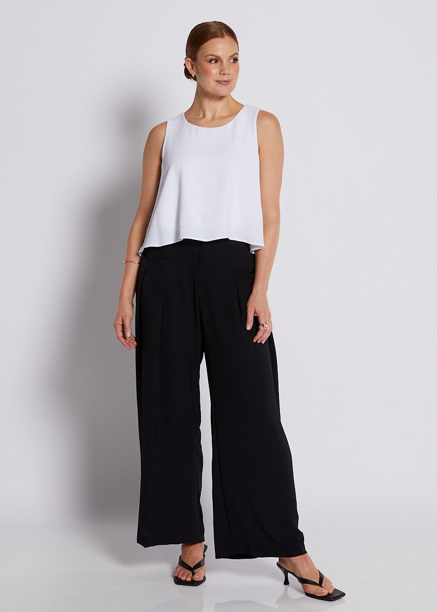 Crepe Ultra Wide Leg Fly Pant in Black