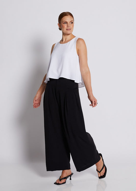 Crepe Ultra Wide Leg Fly Pant in Black