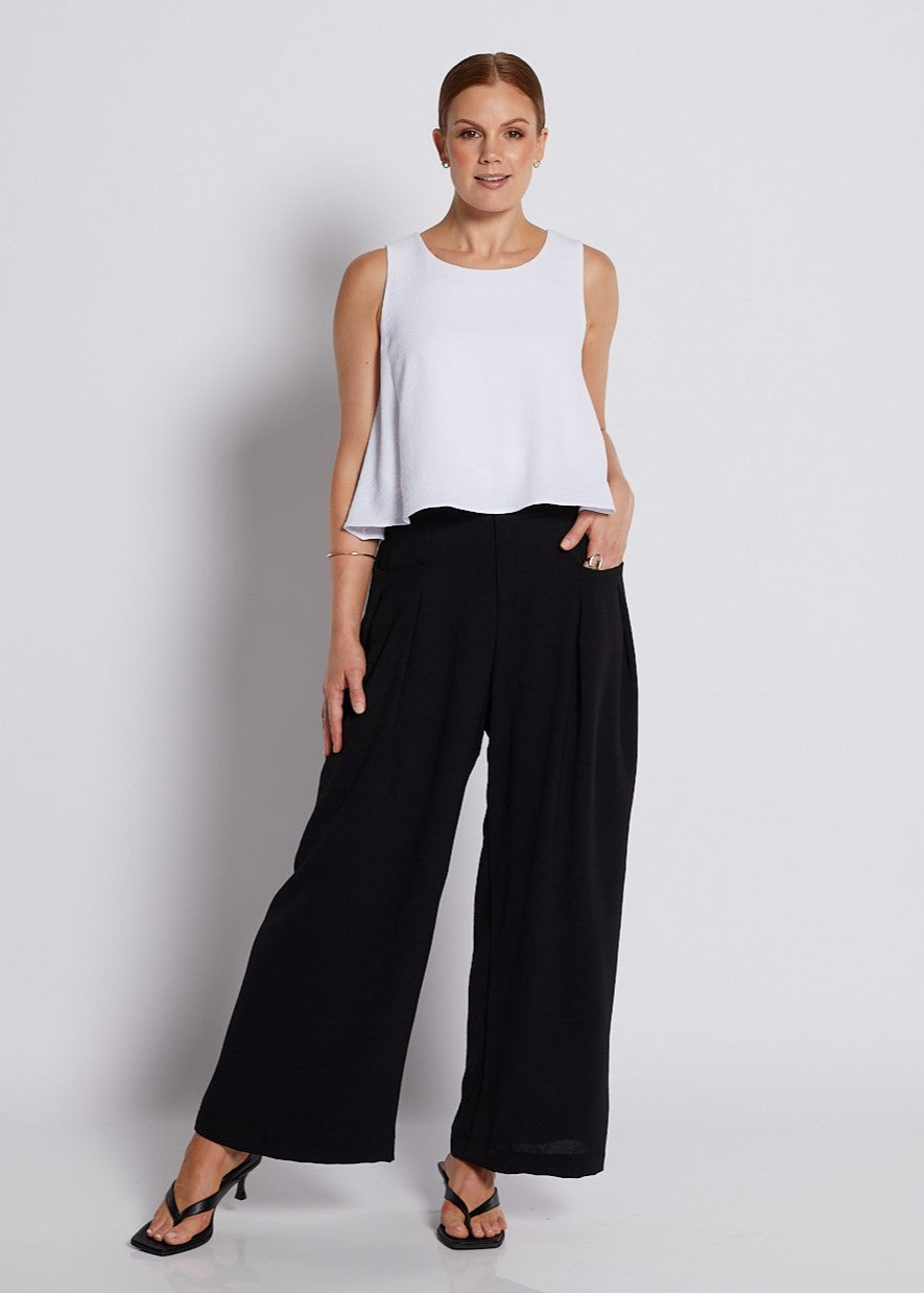 Crepe Ultra Wide Leg Fly Pant in Black