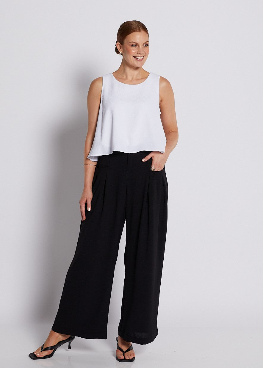 Crepe Ultra Wide Leg Fly Pant in Black