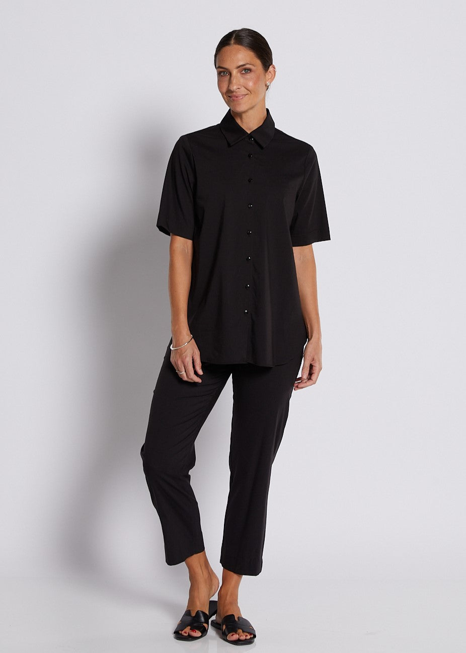 Cotton Slim Crop Pant in Black