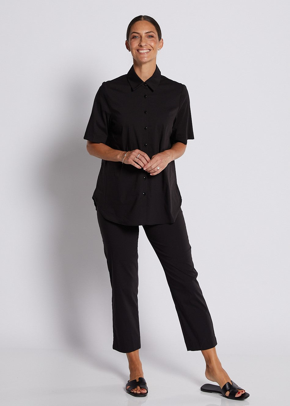 Cotton Slim Crop Pant in Black