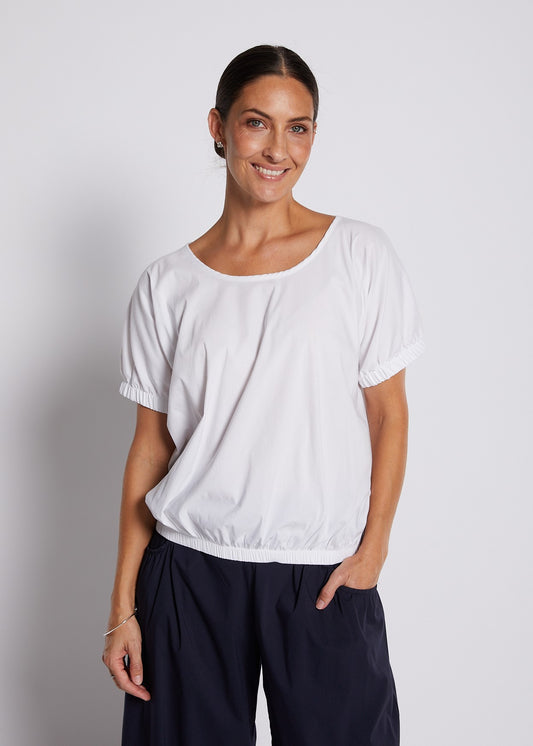 Cotton Relaxed  Puff Short Sleeve Top in White