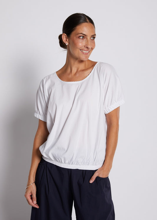 Cotton Relaxed  Puff Short Sleeve Top in White