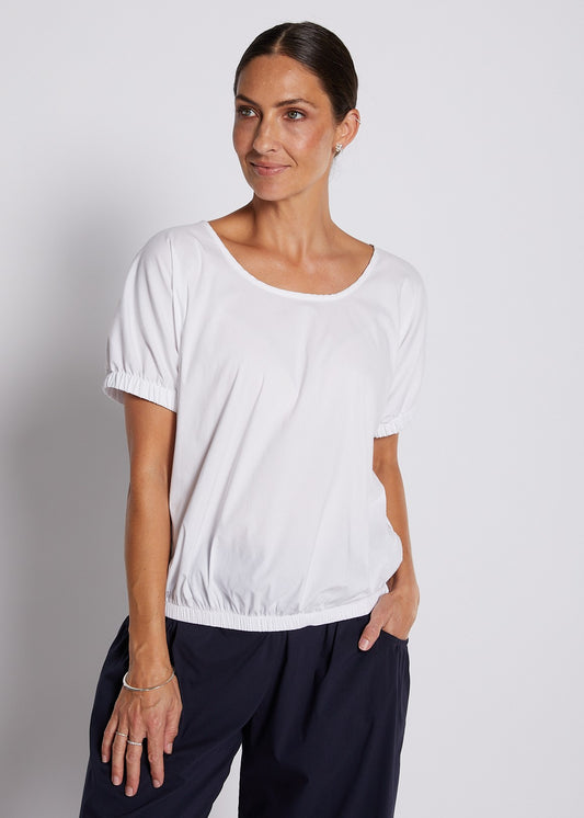 Cotton Relaxed  Puff Short Sleeve Top in White