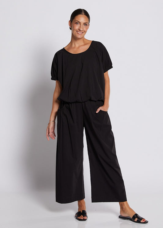 Cotton Relaxed Wide Straight Leg Pocket Pant in Black