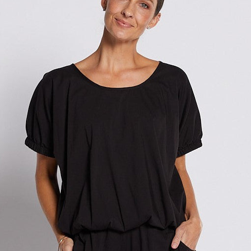 Cotton Relaxed Puff Short Sleeve Top in Black