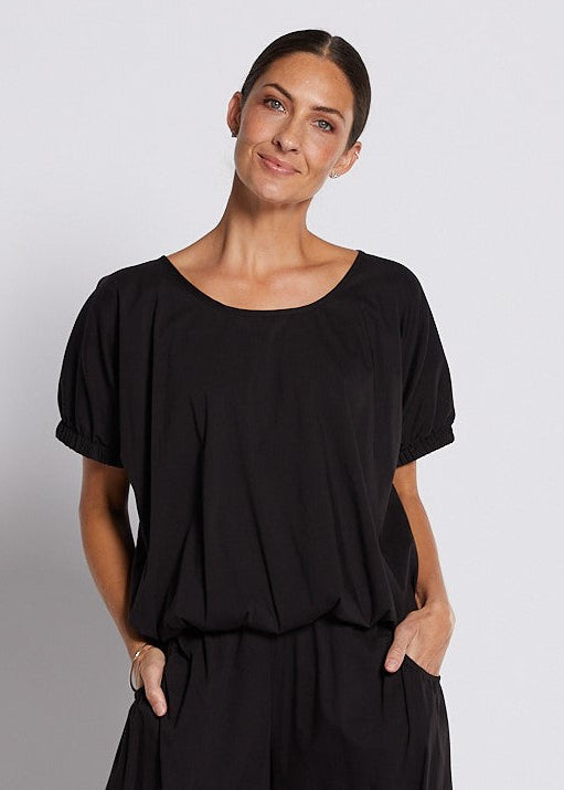 Cotton Relaxed Puff Short Sleeve Top in Black