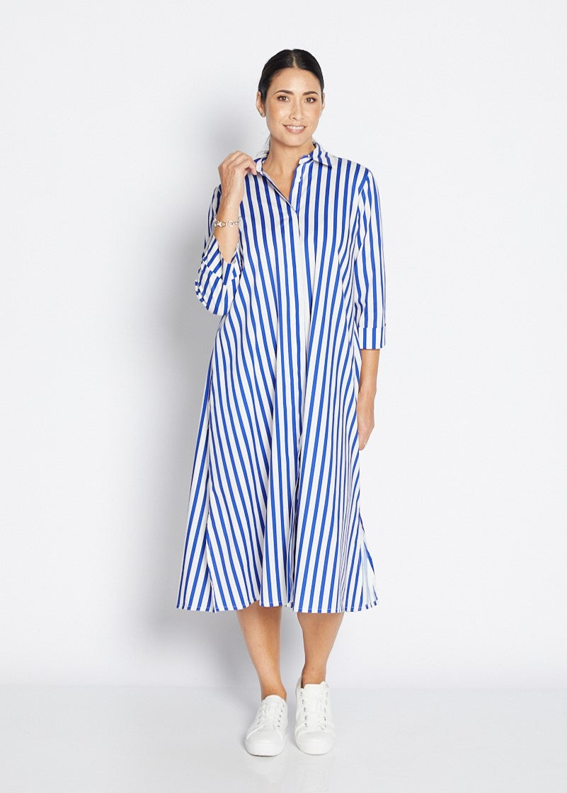Keira City stretch cotton shirtdress in cobalt stripe