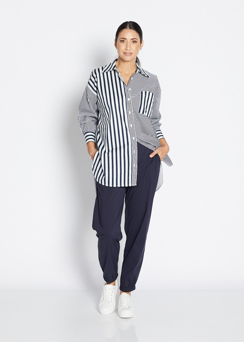 Port City stretch cotton stripe shirt in navy
