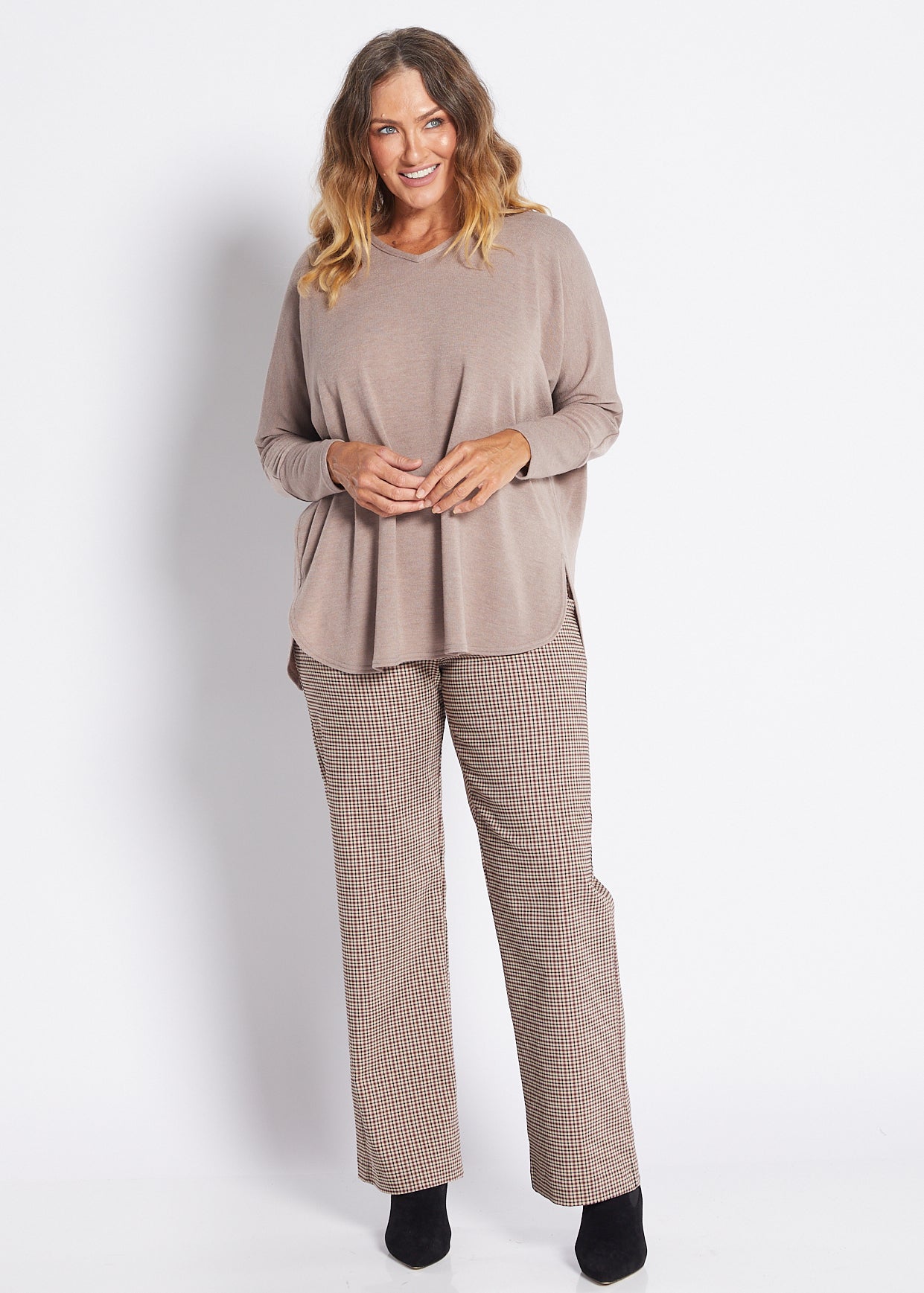 V Neck Knit Jumper in Neutral