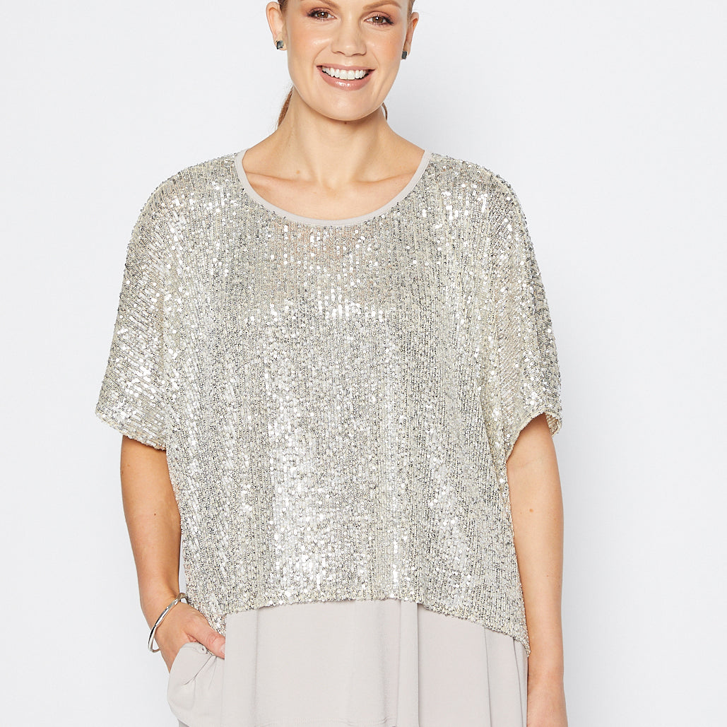 Kay Sparkle sequin top in champagne