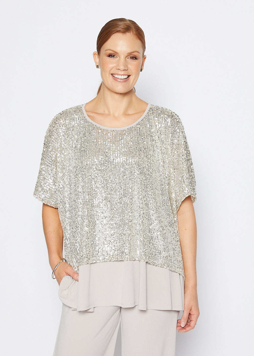 Kay Sparkle sequin top in champagne