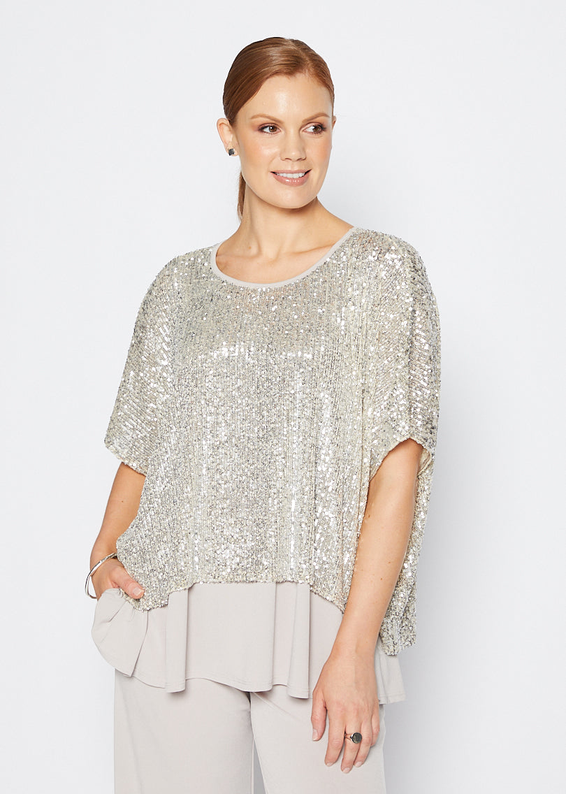 Kay Sparkle sequin top in champagne