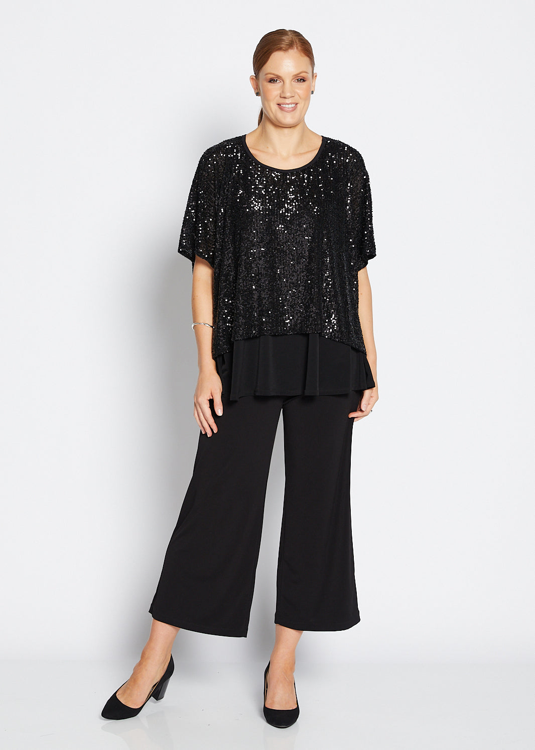 Kay Sparkle sequin top in black
