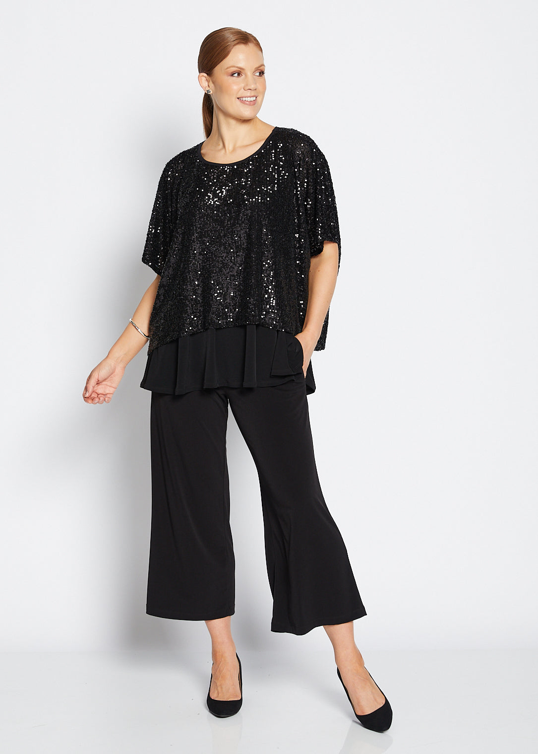 Kay Sparkle sequin top in black