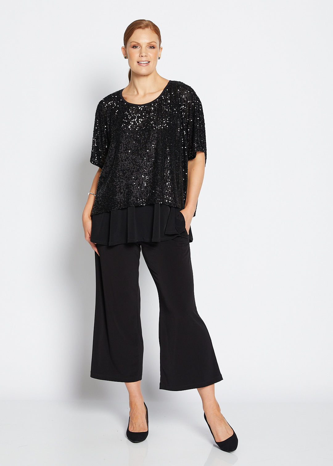 Kay Sparkle sequin top in black