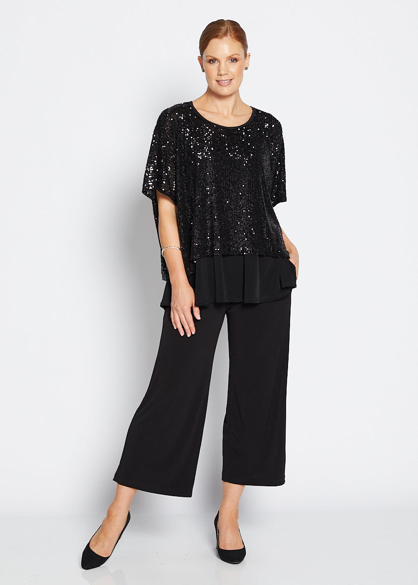 Kay Sparkle sequin top in black