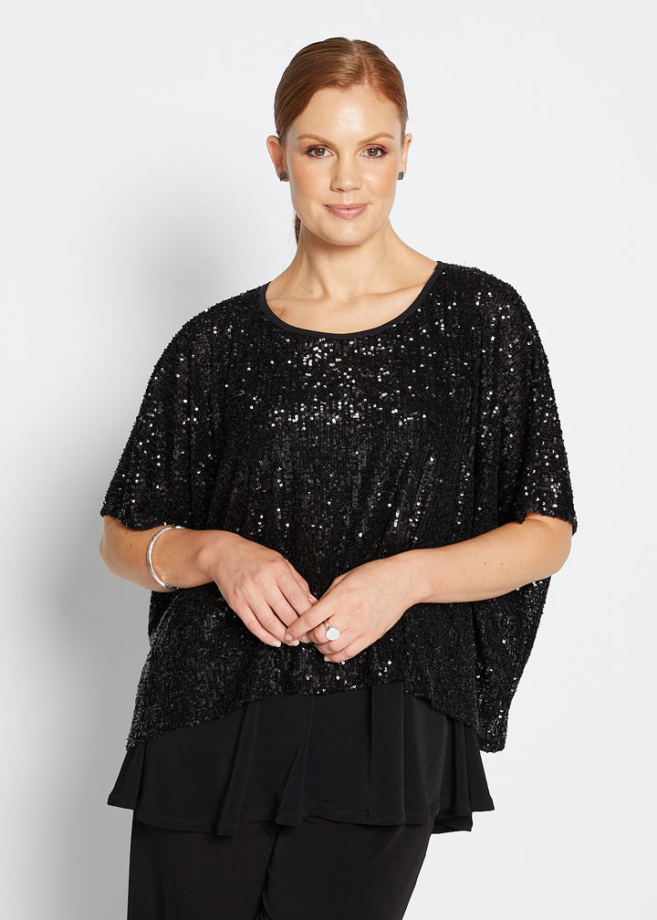 Kay Sparkle sequin top in black