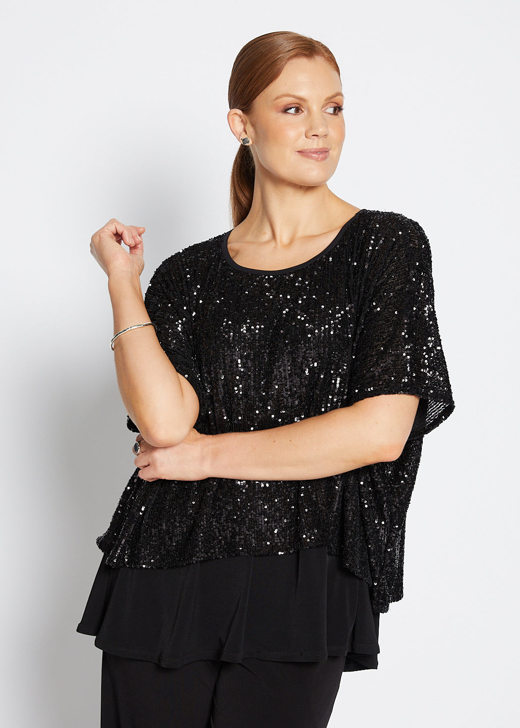 Kay Sparkle sequin top in black