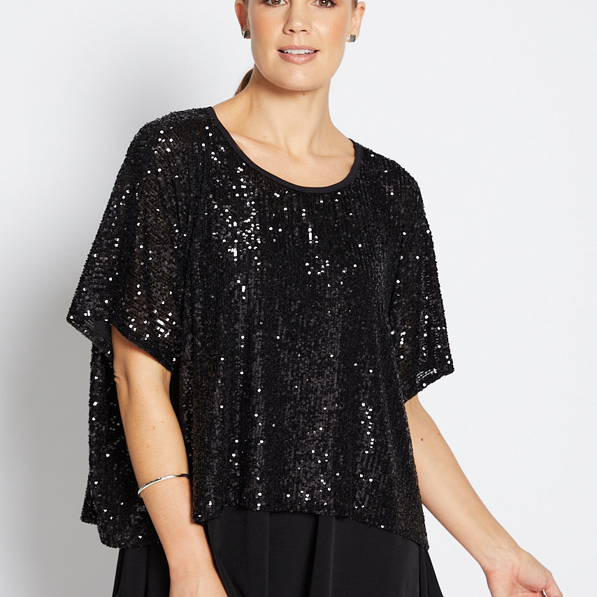 Kay Sparkle sequin top in black