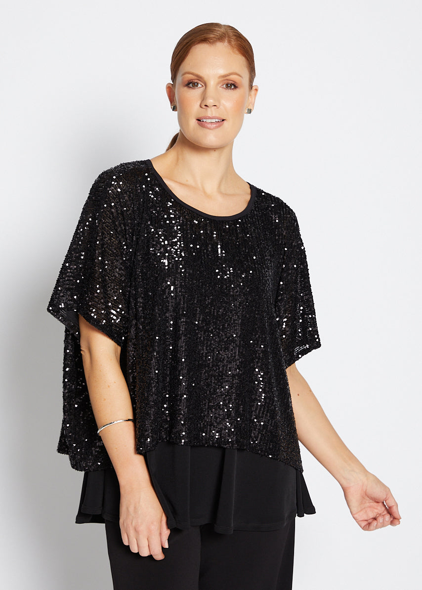 Kay Sparkle sequin top in black