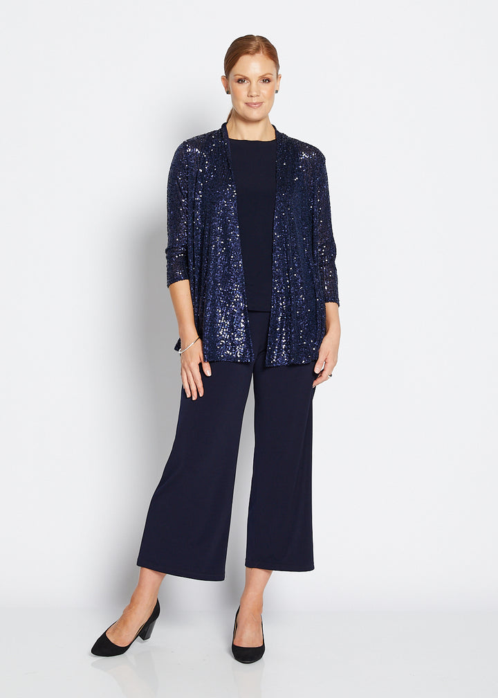 Sally Sparkle sequin swing jacket in navy