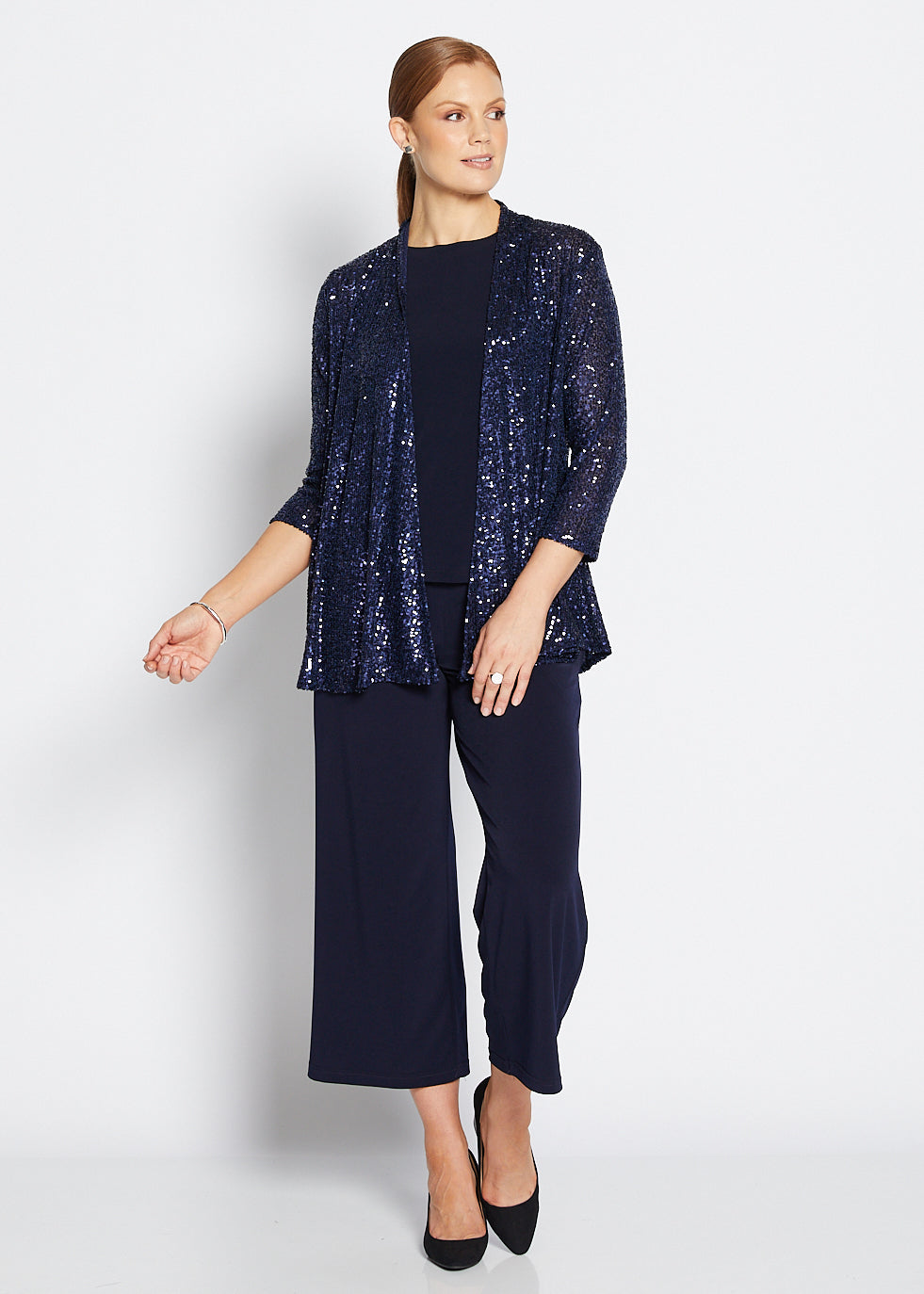 Sally Sparkle sequin swing jacket in navy
