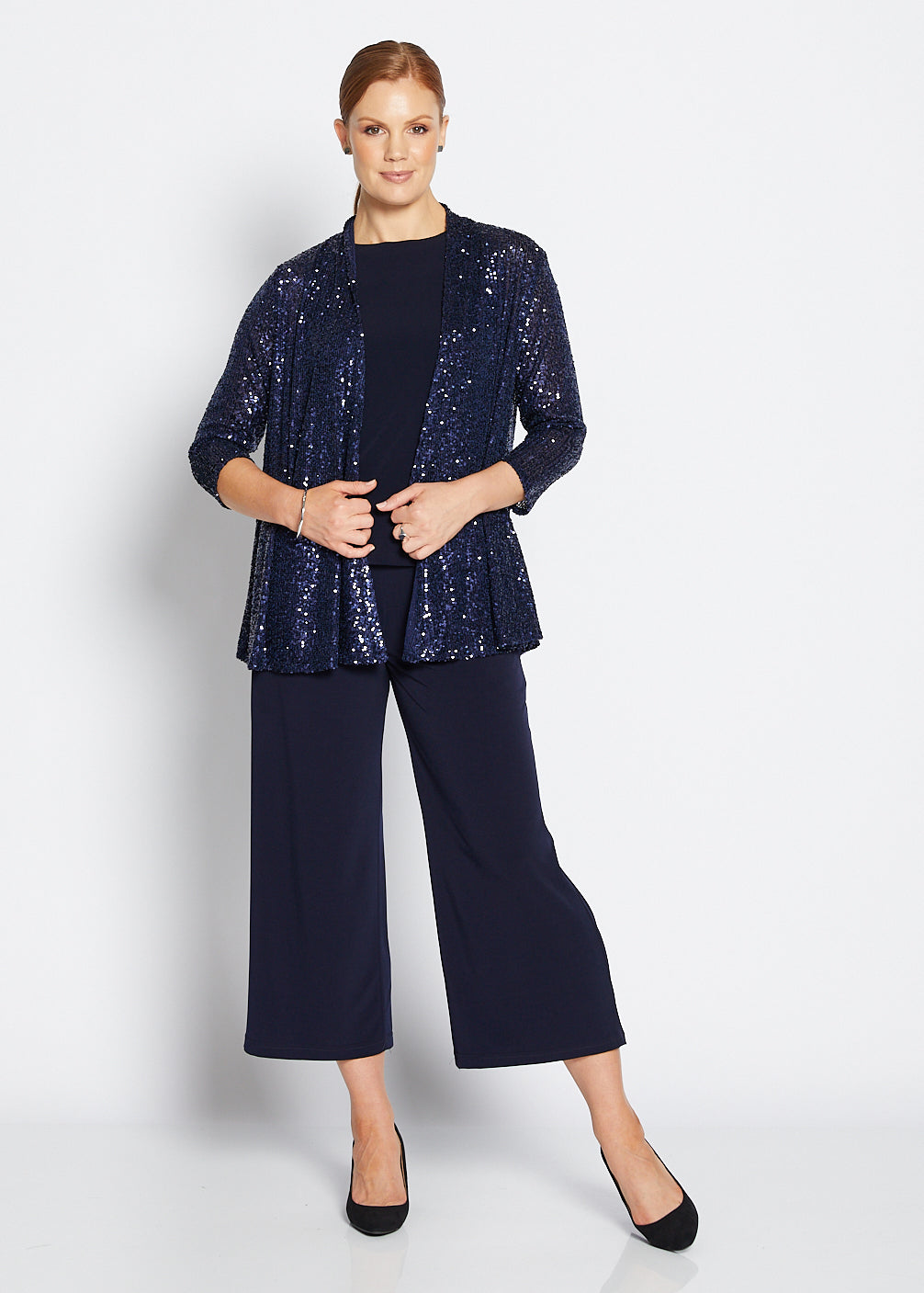 Sally Sparkle sequin swing jacket in navy
