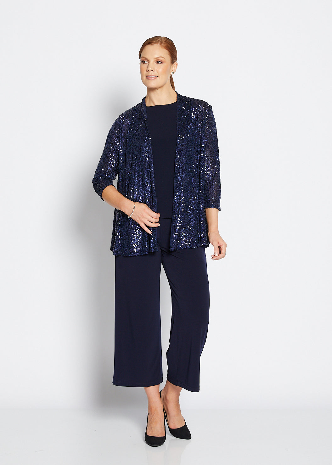 Sally Sparkle sequin swing jacket in navy