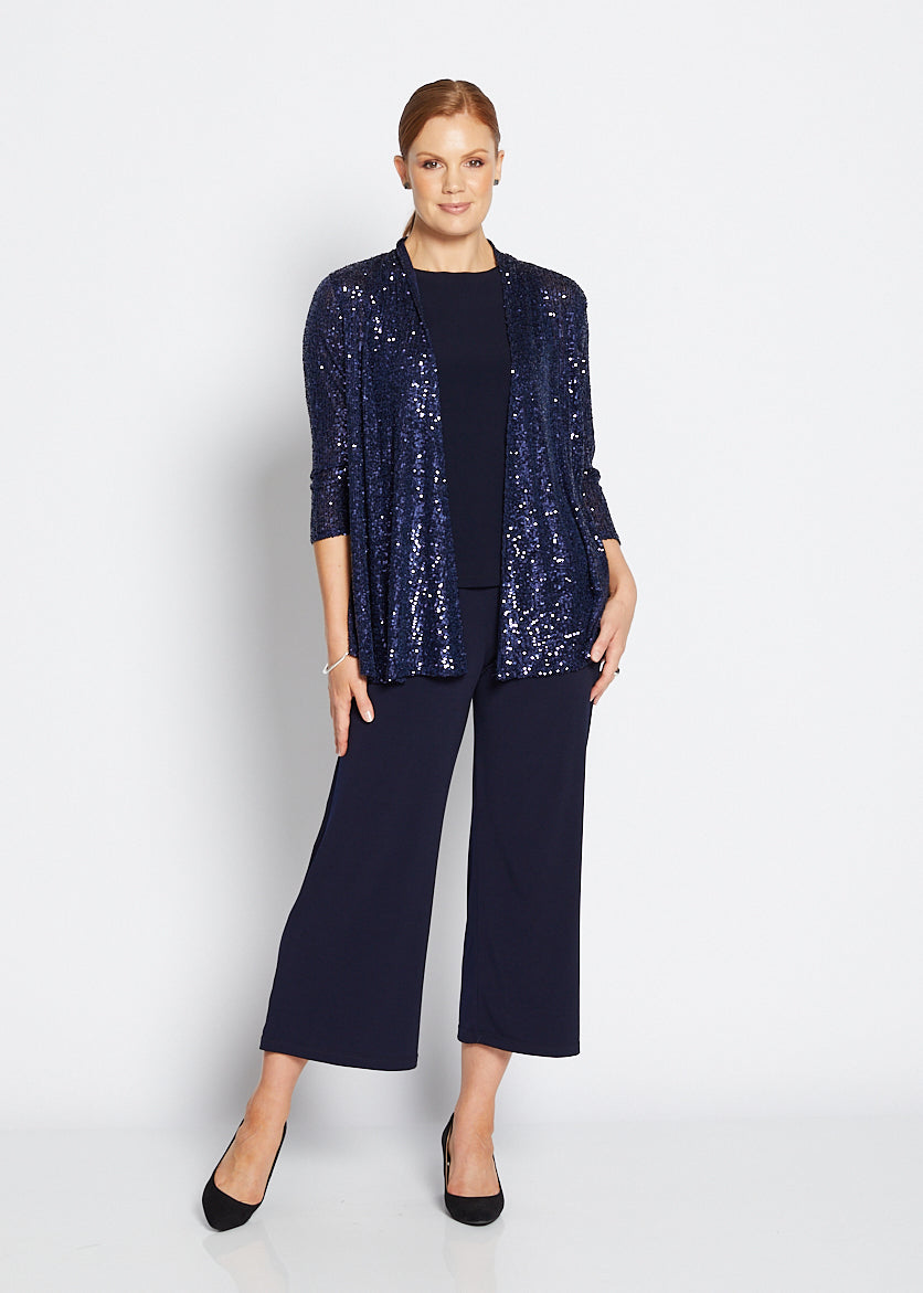 Sally Sparkle sequin swing jacket in navy