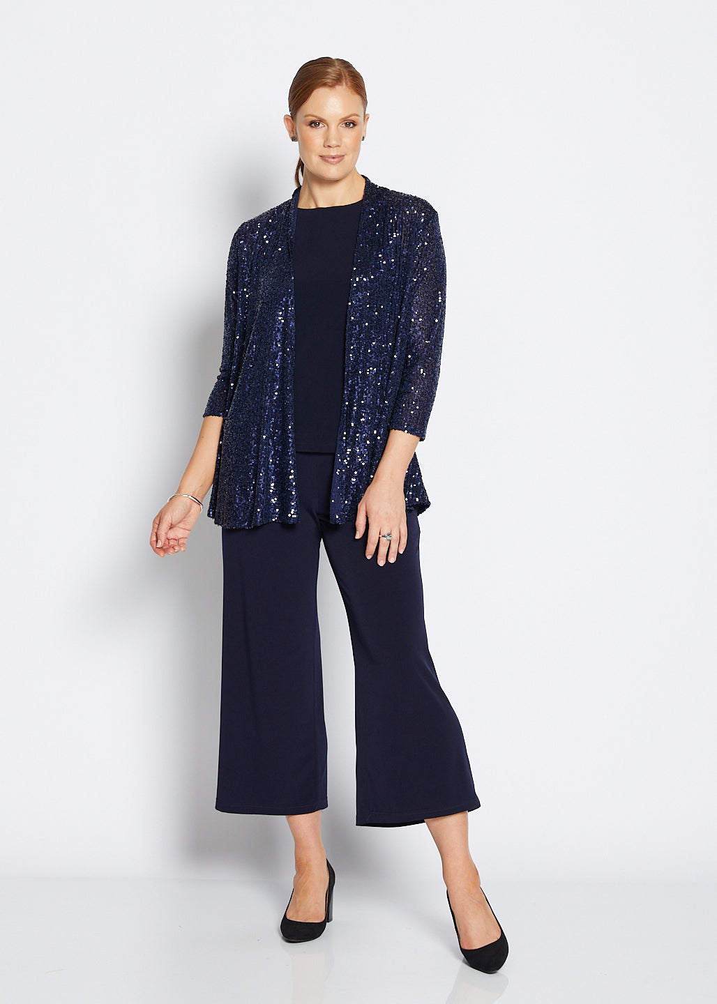 Sally Sparkle sequin swing jacket in navy