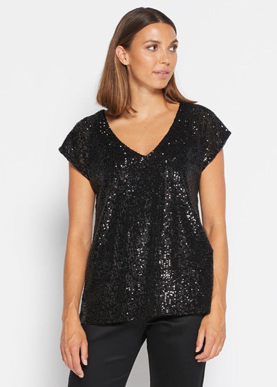 Steele Sparkle sequin reversible top in black
